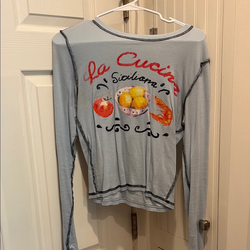 Blue Long Sleeve 'La Cucina Siciliana' Top